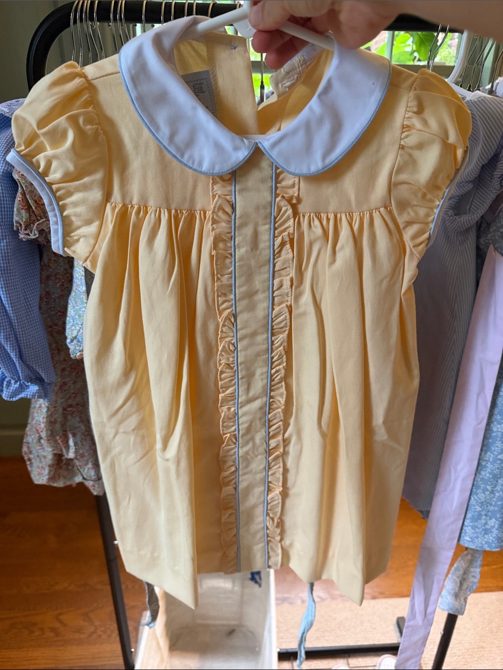 Little English Pale Yellow Ruffle-Front Blouse with White Peter Pan Collar